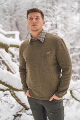 Herrenpullover Strick-Fleece M | grün