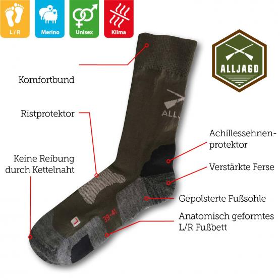 Merino-Funktionsjagdsocke 42-44 | grün